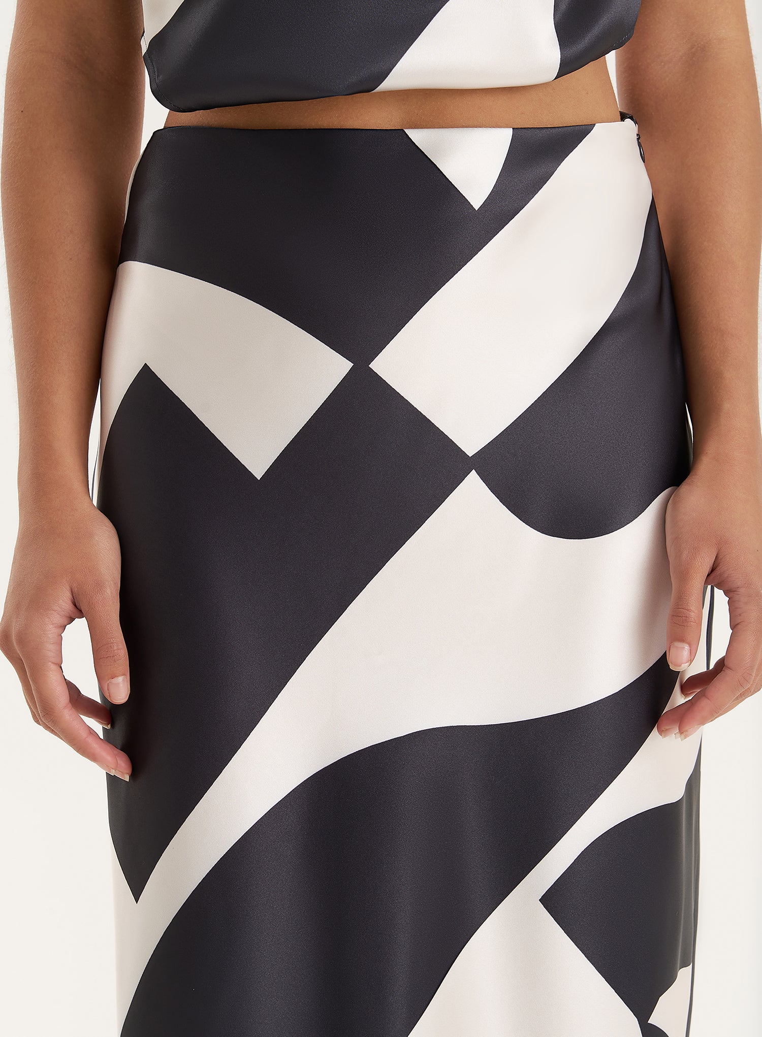 Abstract Print Satin Maxi Skirt